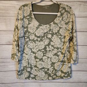 6/$30 SALE Croft & Barrow Top XL Floral Sage Green 3/4 Sleeve Soft Casual Chic